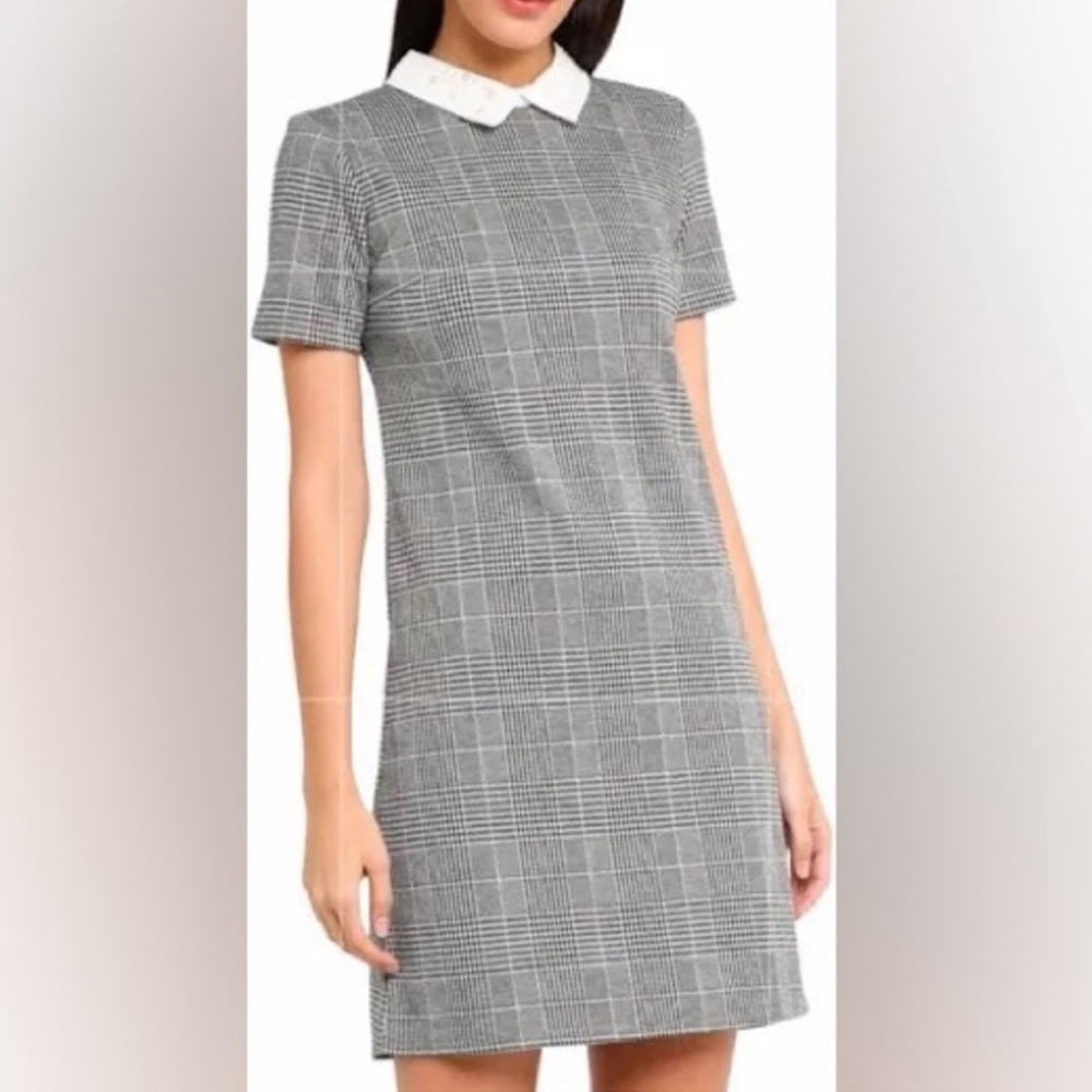 Zara | Collared Pearl Plaid Grey Black White Tunic Dress